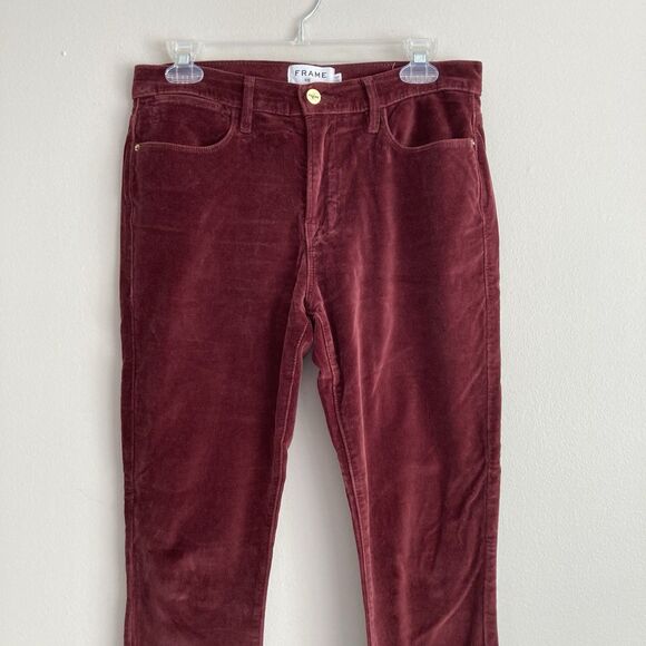 Frame Le High Skinny Velveteen Pants Jeans Womens Size 28 Burgundy Holiday - Picture 4 of 9